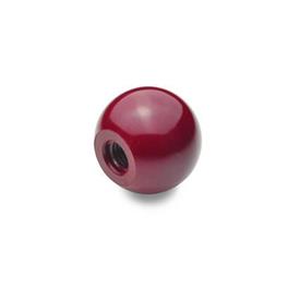 DIN 319 Pomos esféricos, plástico, rojos Material: KU - Plástico<br />Tipo: C - con orificio roscado (sin casquillo)<br />Color: RT - rojo