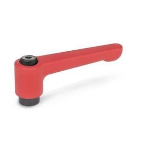 GN 302 Flat Adjustable Hand Levers, Zinc Die Casting, Bushing Steel Color: RS - Red, RAL 3000, textured finish