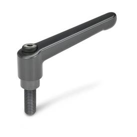 GN 300 Adjustable Hand Levers, Zinc Die Casting, with Threaded Stud Steel Blackened Color: SZ - Black, RAL 9005, silk finish