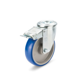 GN 22884 Medium Duty Casters, Wheel Tread Polyurethane, Wheel Core Polyamide, Light Version Bearing type: G - Friction bearing<br />Type (bracket): RF - Swivel bracket with center hole, with total lock brake<br />Coding: L - Light version<br />Material (bracket): ST - Steel sheet metal