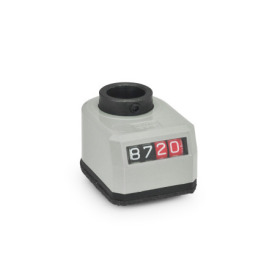 GN 954 Position Indicators, Hollow Shaft Steel, 4 Digits, Digital Indication, Mechanical Counter Display position: AR - On the chamfer, below<br />Color: GR - Gray, RAL 7035, shiny finish