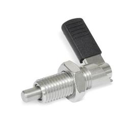 GN 721.5 Cam Action Indexing Plungers, Stainless Steel , without Locking Function Type: RBK - Right-hand lock, with plastic cap, with lock nut