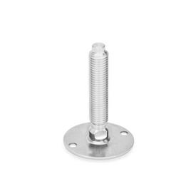 GN 41 Leveling Feet, Stainless Steel Type (Base): B0 - Without rubber pad, with 2 mounting holes<br />Version (Screw): V - Without nut, external hex at the top and wrench flat at the bottom