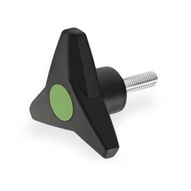 GN 533 Three-Lobed Knobs with Threaded Stud, Threaded Stud Steel Color of the cover cap: DGN - Green, RAL 6017, matte finish