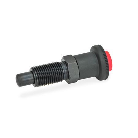 GN 414 Indexing Plungers with Safety Lock, Unlocking with Push-Button Material: ST - Steel
Type: A - Without lock nut