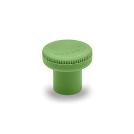 GN 676 Knurled Knobs, Plastic, Threaded Bushing Brass Color: GN - Green, RAL 6017, matte finish
