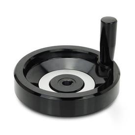 GN 520.1 Disk Handwheels, Plastic, Bushing Steel Bore code: K - With keyway DIN 6885-1 P9<br />Type: D - With revolving handle