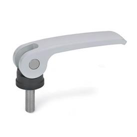 GN 927 Clamping Levers with Eccentrical Cam, with Threaded Stud, Lever Zinc Die Casting, Contact Plate Plastic Type: B - Plastic contact plate without setting nut<br />Color: S - Silver, RAL 9006