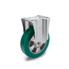 GN 22886 Medium Duty Casters, Wheel Tread Polyurethane, Wheel Core Aluminum, Medium Version Bearing type: K - Ball bearing<br />Type (bracket): B - Rigid bracket<br />Coding: M - Medium version<br />Material (bracket): ST - Steel sheet metal