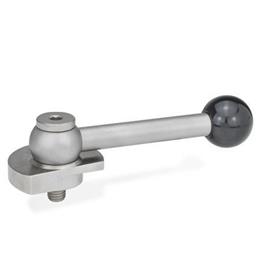GN 918.7 Clamping Bolts, Stainless Steel, Downward Clamping, with Threaded Bolt Type: GV - With ball lever, straight (serration)<br />Clamping direction: R - By clockwise rotation (drawn version)