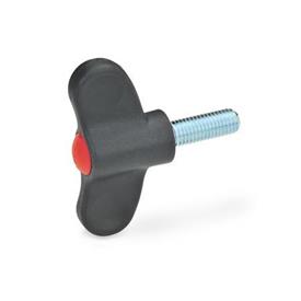 GN 633 Wing Screws, Plastic Color of the cover cap: DRT - Red, RAL 3000, matte finish