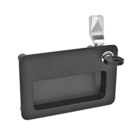 GN 115.10 Latches with Gripping Tray, Operation with Key, Lockable Type: SC - With key (same lock)<br />Finish: SW - Black, RAL 9005, textured finish<br />Identification no.: 2 - Operation in the illustrated position, at the top right