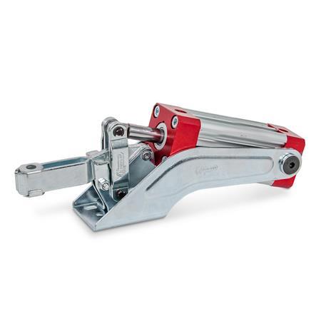 GN 860 Toggle Clamps, Steel, Pneumatic Type: AP - Forked clamping arm, with two flanged washers