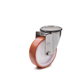 GN 22882 Medium Duty Casters, Wheel Tread Polyurethane, Wheel Core Polyamide, Light Version Bearing type: G - Friction bearing<br />Type (bracket): R - Swivel bracket with center hole<br />Coding: L - Light version<br />Material (bracket): NI - Stainless steel sheet metal