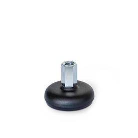 GN 30 Leveling Feet, Steel Sheet Metal, with Rubber Pad Type (Base): A5 - Steel, plastic coated black, rubber inlaid, black<br />Version (Screw): X - External hexagon with internal thread