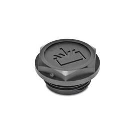 GN 747.2 Threaded Plugs with Re-Fill Symbol, O-Ring Collared, Plastic Air vent drilling: 2 - With vent drilling