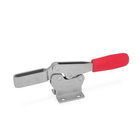 GN 820 Toggle Clamps, Stainless Steel, Operating Lever Horizontal, with Horizontal Mounting Base Material: NI - Stainless steel
Type: M - Forked clamping arm, with two flanged washers
