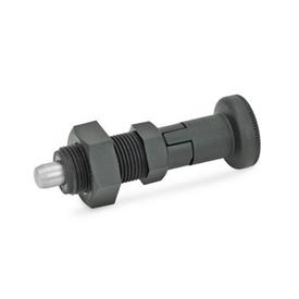 GN 617.2 Indexing Plungers, Threaded Body Plastic, Plunger Stainless Steel Material: NI - Stainless steel<br />Type: CK - With rest position, with lock nut
