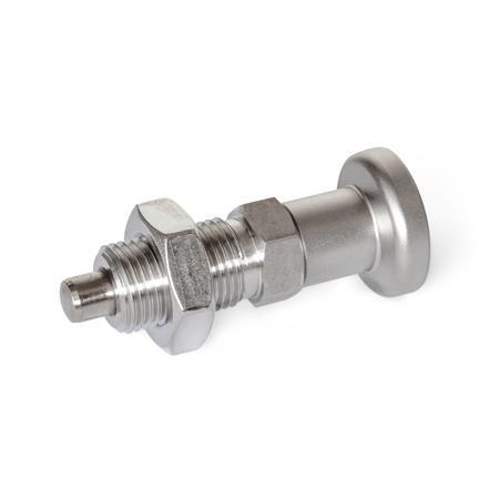 GN 818 Stainless Steel Indexing Plungers, AISI 316, without Rest Position Type: BKN - With stainless steel knob, with lock nut