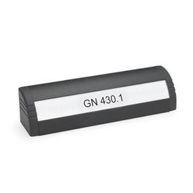GN 430.1 Ledge Handles, with Lettering Block Finish: SW - Black, RAL 9005, textured finish