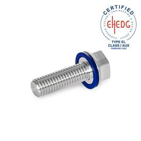 GN 1581 Viti, acciaio INOX, testa a profilo basso, Hygienic Design Finitura: MT - finitura matte (Ra < 0,8 µm)<br />Materiale (anello di tenuta): H - HNBR