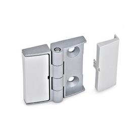GN 238 Hinges, Zinc Die Casting , Adjustable, with Cover Type: NJ - Not adjustable<br />Colour: SR - Silver, RAL 9006, textured finish