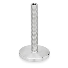GN 21 Stainless Steel Leveling Feet Type (Foot plate): D0 - Fine turned, without rubber underlay<br />Version of the screw: U - Without nut, hexagon socket at the top and wrench flat at the bottom