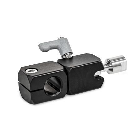 GN 487 Swivel Ball Joint Mounting Clamps, Aluminum Type: Q - With cross hole
Coding: I - Ball element with internal thread
Identification no.: 1 - Clamping with adjustable hand lever
Finish: ES - Anodized, black