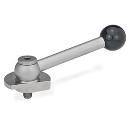 GN 918.7 Clamping Bolts, Stainless Steel, Downward Clamping, with Threaded Bolt Type: KV - With ball lever, angular (serration)<br />Clamping direction: L - By anti-clockwise rotation