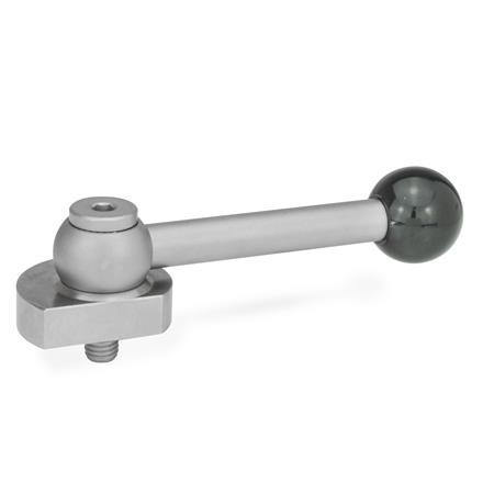 GN 918.5 Eccentric Cams, Stainless Steel, Radial Clamping, with Threaded Bolt Type: GV - With ball lever, straight (serration)
Clamping direction: R - By clockwise rotation (drawn version)