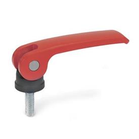 GN 927 Clamping Levers with Eccentrical Cam, with Threaded Stud, Lever Zinc Die Casting, Contact Plate Plastic Type: B - Plastic contact plate without setting nut<br />Color: R - Red, RAL 3000