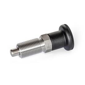 GN 818 Doigts d'indexage en inox, AISI 316 (A4), sans position de repos Type: B - avec bouton en plastique, sans contre-écrou