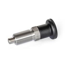 GN 818 Stainless Steel Indexing Plungers, AISI 316, without Rest Position Type: B - With plastic knob, without lock nut