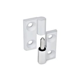 GN 337 Hinges, Detachable, Zinc Die casting Material: ZD - Zinc die casting<br />Finish: SR - Silver, RAL 9006, textured finish<br />Identification no.: 1 - Fixed bearing (pin) right