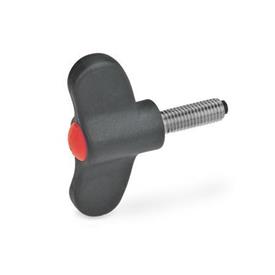 GN 633.10 Wing Screws with Plastic Pivot Color of the cover cap: DRT - Red, RAL 3000, matte finish