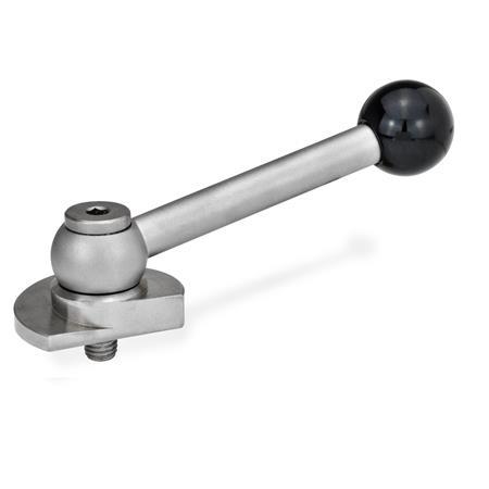GN 918.6 Clamping Bolts, Stainless Steel, Upward Axial Clamping Type: KV - With ball lever, angular (serration)
Clamping direction: L - By anti-clockwise rotation