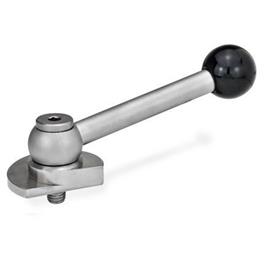 GN 918.6 Clamping Bolts, Stainless Steel, Upward Clamping, with Threaded Bolt Type: KV - With ball lever, angular (serration)<br />Clamping direction: L - By anti-clockwise rotation