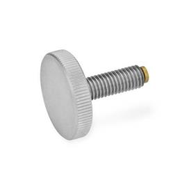 GN 653.10 Flat Knurled Screws, Stainless Steel, with Brass / Plastic Pivot Material (screw): NI - Stainless steel<br />Material (pivot): MS - Brass