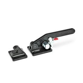 GN 852.3 Latch Type Toggle Clamps with Safety Hook, Heavy Duty Type Type: T - With mounting holes, without U-bolt latch, with catch