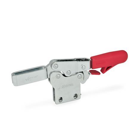 GN 820.4 Toggle Clamps, Operating Lever Horizontal, with Lock Mechanism, with Vertical Mounting Base Type: NL - Forked clamping arm, with two flanged washers