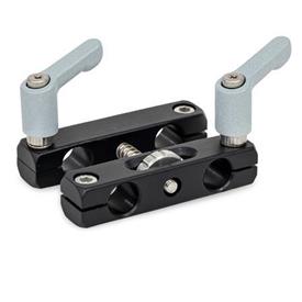 GN 474.3 Parallel Mounting Clamps with Adjustable Spindle, Aluminum Type: K - With two hand levers and two socket cap screws<br />Finish: ELS - Anodized, black