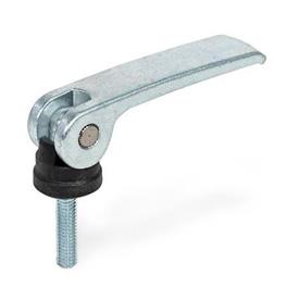GN 927.3 Clamping Levers with Eccentrical Cam with Threaded Stud, Lever Steel Type: B - Plastic contact plate without setting nut