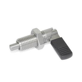 GN 721.6 Stainless Steel Cam Action Indexing Plungers, with Locking Function Type: LBK - Left-hand lock, with plastic cap, with lock nut