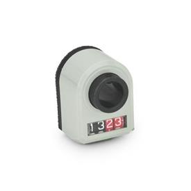 GN 954 Position Indicators, 4 Digits, Digital Indication, Mechanical Counter, Hollow Shaft Steel Installation (Front view): FR - In the front, below<br />Color: GR - Gray, RAL 7035