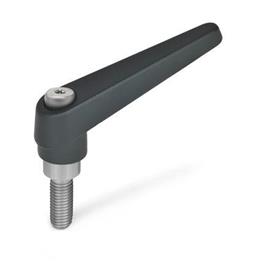 GN 101.1 Adjustable Hand Levers, Zinc Die Casting, Threaded Stud Stainless Steel Color: SW - Black, RAL 9005, textured finish