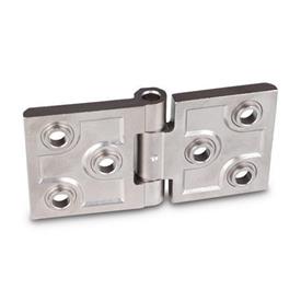 GN 237.3 Heavy Duty Hinges, Stainless Steel, Horizontally Elongated Type: B - With Bores for Countersunk Screws and Centering Attachments<br />Finish: GS - Matte shot-blasted finish<br />Hinge wings: l3 = l4 - elongated on both sides