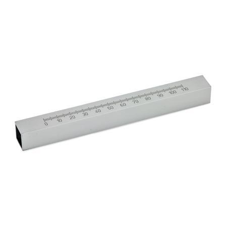 GN 480.1 Retaining Square Tubes, Aluminum Type: LS - With scale  (mm-graduation)
