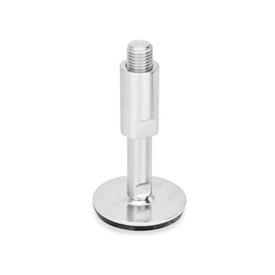 GN 41 Stainless Steel Leveling Feet, AISI 304 Type (Base): D3 - With rubber pad, vulcanized, black<br />Version (Screw): W - With adjustable sleeve, covered thread, wrench flat at the bottom