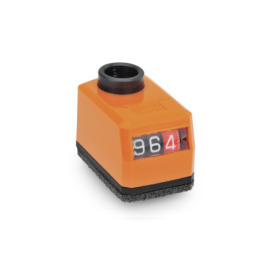 GN 955 Position Indicators, Hollow Shaft Steel, 3 Digits, Digital Indication, Mechanical Counter Display position: AR - On the chamfer, below<br />Color: OR - Orange, RAL 2004