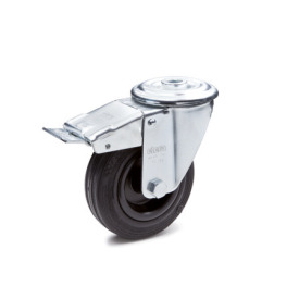 GN 22873 Medium Duty Casters, Wheel Tread Rubber, Wheel Core Polypropylene, Light Version Bearing type: G - Friction bearing<br />Type (bracket): RF - Swivel bracket with center hole, with total lock brake<br />Coding: L - Light version<br />Material (bracket): ST - Steel sheet metal